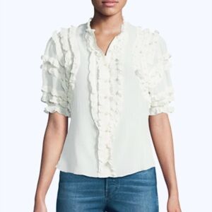 Rebecca Taylor 100% cotton and silk short sleeve ruffle blouse NWT